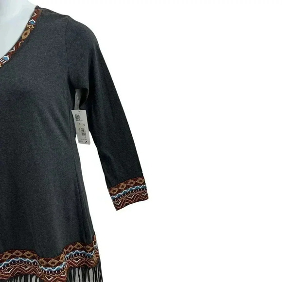Scully NWT Women Dress S Gray Aztec Tribal Fringe Trim Sheath Long Sleeve Native - Picture 6 of 16